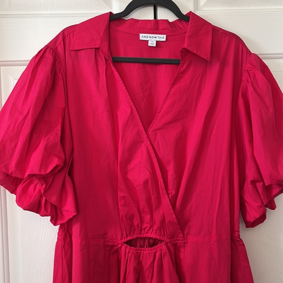And Now This- 3x Hot Bright Pink Puff Sleeve Mini Dress Cutout NWT - Picture 7 of 9